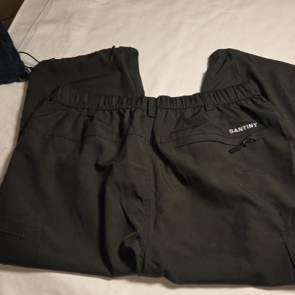 SANTINY Women's Olive Cargo Capris,SZ L. - Picture 7 of 8